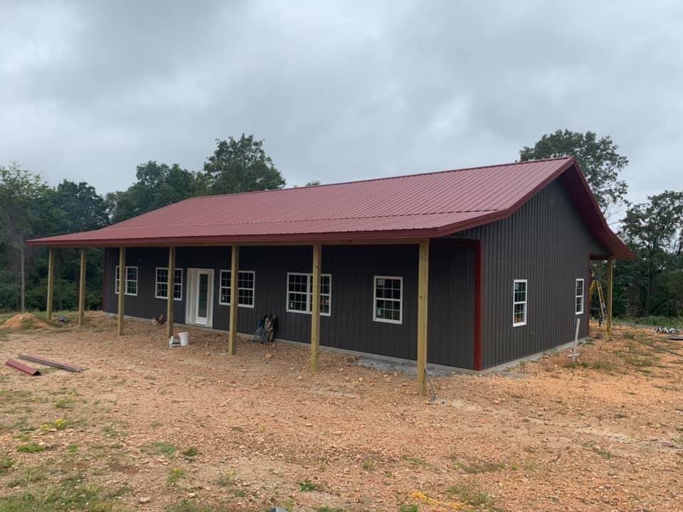 red roof on new construction metal building