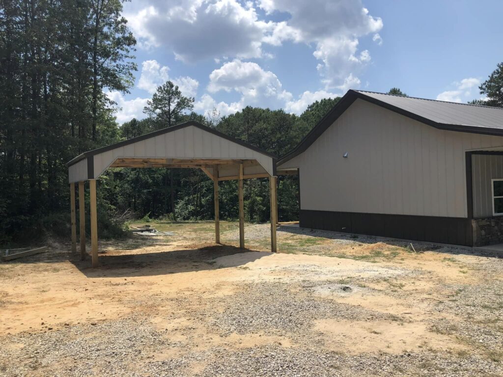 new outdoor carport next to matching house