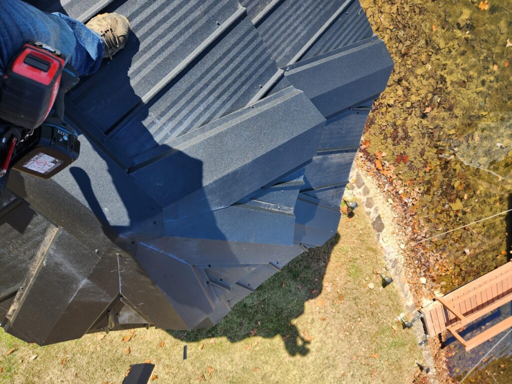 top view of black metal roof
