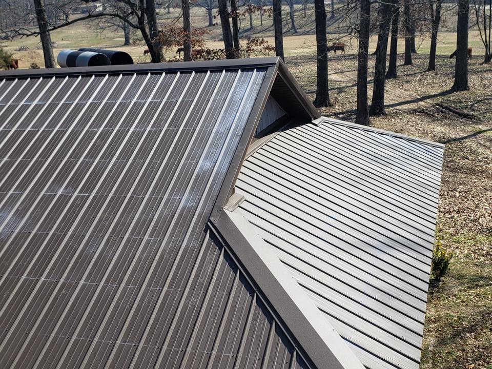 brown metal roof on barn or home