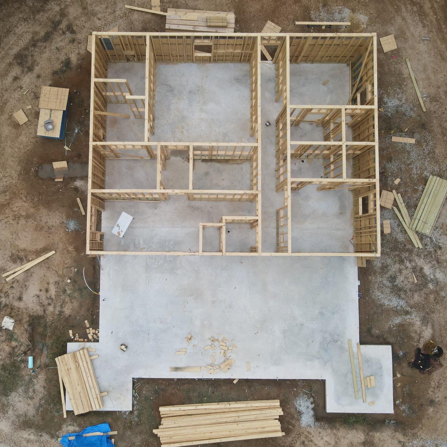 new home frame on concrete