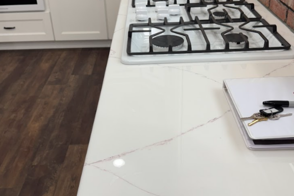 kitchen counters and gas range