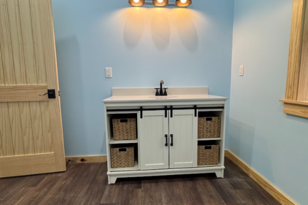 bathroom vanity with sliding doors